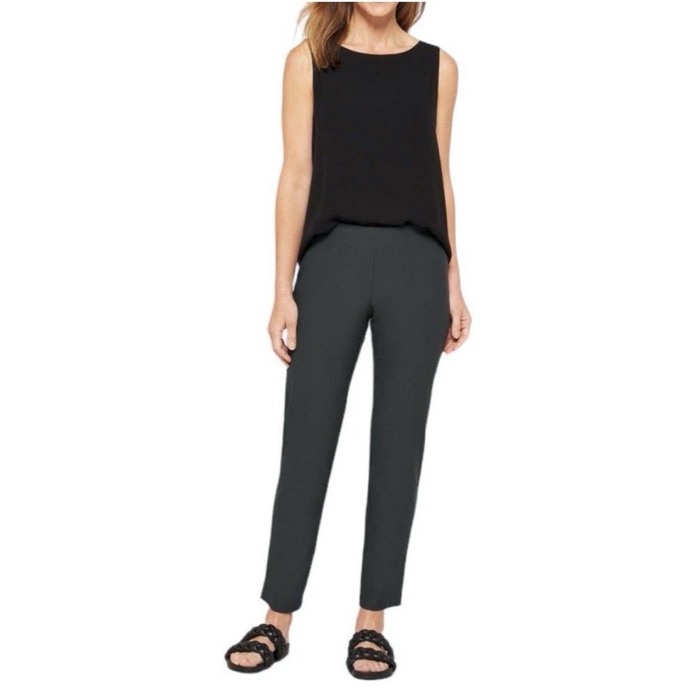 Eileen Fisher Washable Stretch Ponte Slim Ankle Pants Black Womens Petite PS
